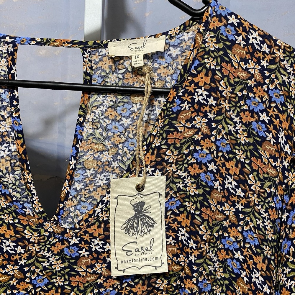 Easel Los Angeles 1X Floral Rayon Dress Cottagecore Ruffle Sleeve Boho Chic - Picture 2 of 5
